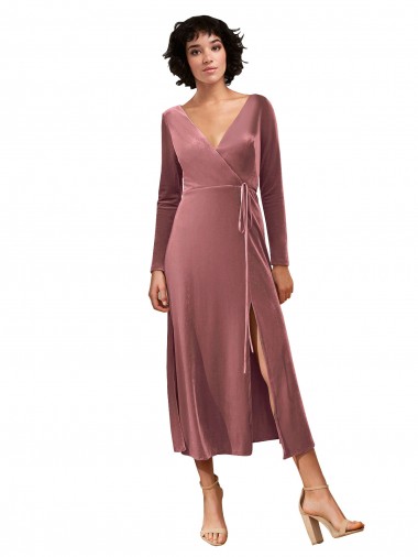Acheter Rose Cannelle Trapèze Col V midi Velours Stretch Courte Robes demoiselle d'honneur / Robes de bal