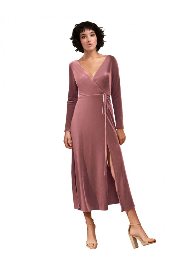 Acheter Rose Cannelle Trapèze Col V midi Velours Stretch Courte Robes demoiselle d'honneur / Robes de bal