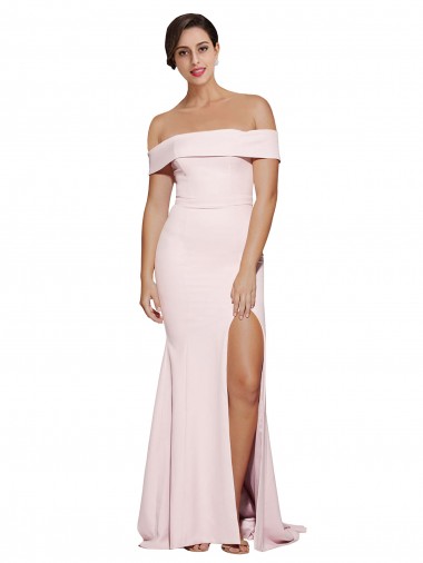 Acheter Rose Fourreau Col Carré Balayage train Crêpe Stretch Longue Formelles Robes demoiselle d'honneur / Robes de soirée / Robes de bal