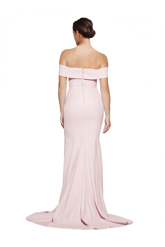 Acheter Rose Fourreau Col Carré Balayage train Crêpe Stretch Longue Formelles Robes demoiselle d'honneur / Robes de soirée / Robes de bal