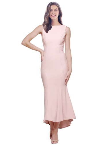 Acheter Rose Fourreau Col Haut midi Crêpe Stretch Courte Asymétrique Robes demoiselle d'honneur / Robes de soirée / Robes de cocktail