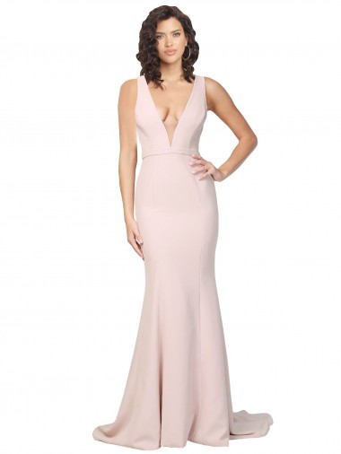 Acheter Rose Fourreau Col V Balayage train Crêpe Stretch Longue Formelles Robes demoiselle d'honneur / Robes de soirée / Robes de bal