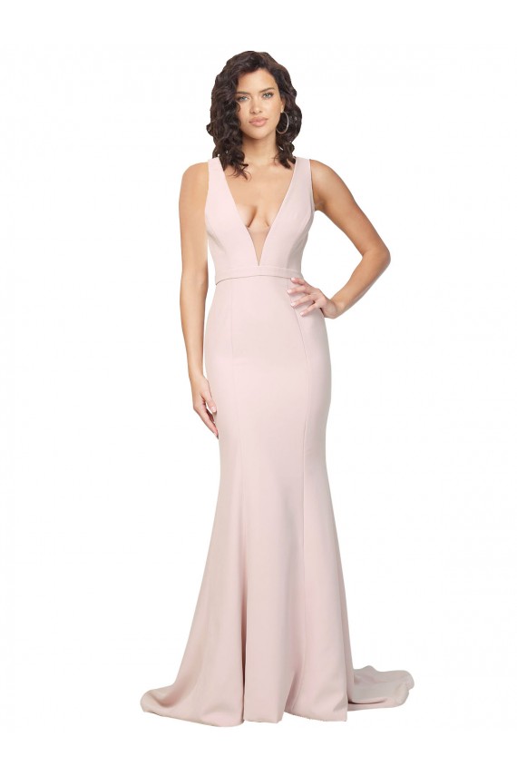 Acheter Rose Fourreau Col V Balayage train Crêpe Stretch Longue Formelles Robes demoiselle d'honneur / Robes de soirée / Robes de bal