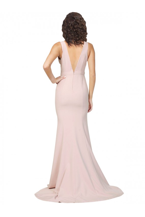 Acheter Rose Fourreau Col V Balayage train Crêpe Stretch Longue Formelles Robes demoiselle d'honneur / Robes de soirée / Robes de bal