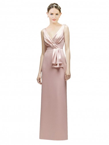 Acheter Rose Fourreau Col V Satiné Longue Robes demoiselle d'honneur