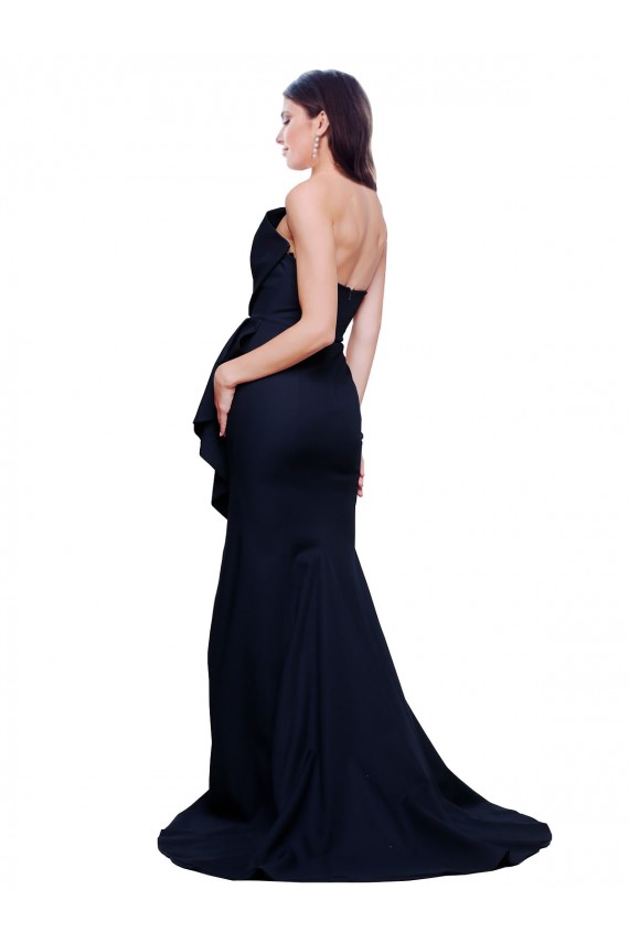 Acheter Bleu marine foncé Fourreau Sans bretelle Balayage train Crêpe Stretch Longue Robes demoiselle d'honneur / Robes de bal