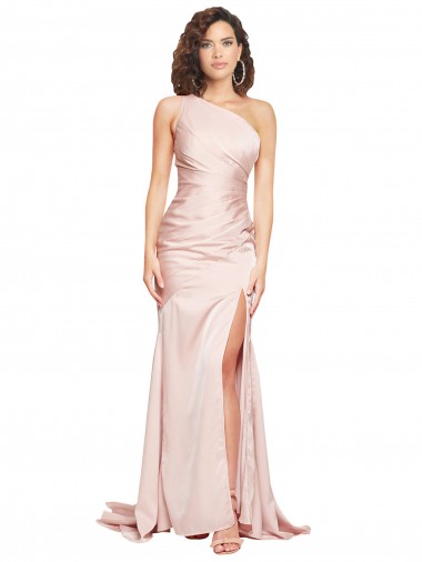 Acheter Rose Fourreau Satiné Soyeux Longue Formelles Robes demoiselle d'honneur / Robes de soirée / Robes de bal