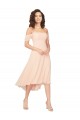 Acheter Rose Glacé Trapèze Col Carré midi Mousseline Courte Asymétrique Robes demoiselle d'honneur
