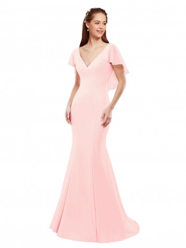 Acheter Rose Sirène Col V Mousseline Longue Robes demoiselle d'honneur