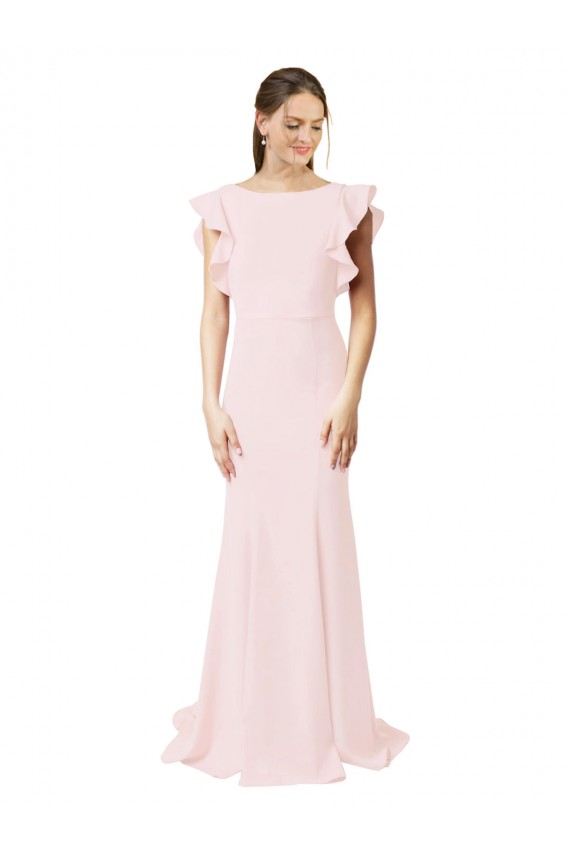 Acheter Rose Sirène Col bijou Balayage train Crêpe Stretch Longue Robes demoiselle d'honneur / Robes de bal