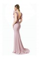 Acheter Rose Sirène Col bijou Balayage train Crêpe Stretch Longue Robes demoiselle d'honneur / Robes de bal