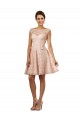 Acheter Rose Trapèze Bateau Illusion Mousseline Dentelle Courte Robes demoiselle d'honneur