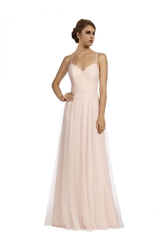 Acheter Rose Trapèze Bretelles spaghetti Tulle Longue Robes demoiselle d'honneur