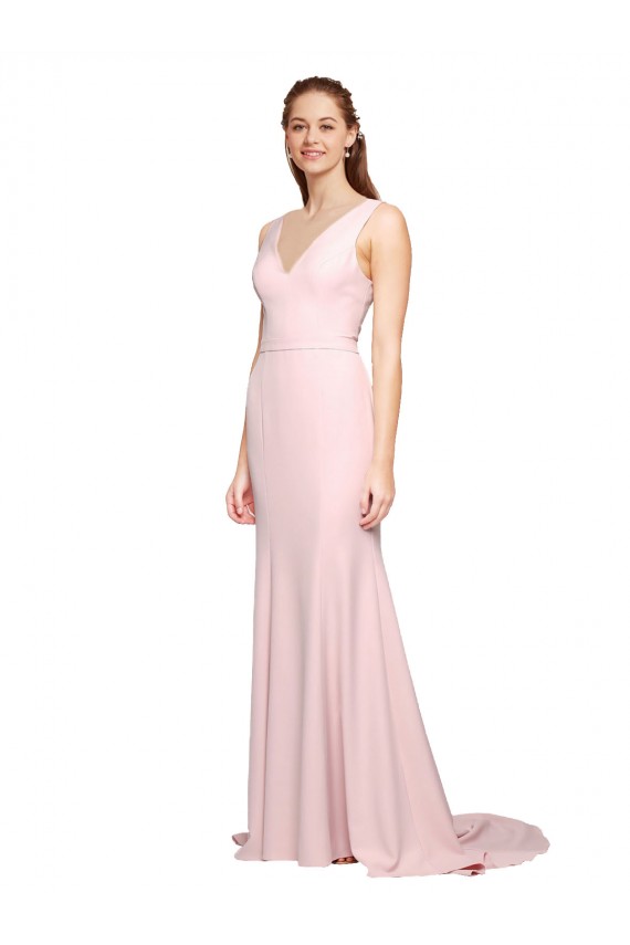 Acheter Rose Trapèze Col V Balayage train Crêpe Stretch Longue Robes demoiselle d'honneur / Robes de bal