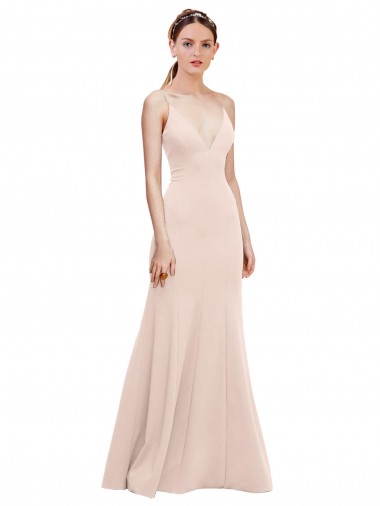 Acheter Rose Trapèze Col V Crêpe Stretch Longue Formelles Robes demoiselle d'honneur / Robes de soirée / Robes de bal