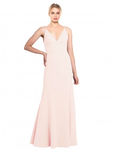 Acheter Rose Trapèze Col V Crêpe Stretch Longue Formelles Robes demoiselle d'honneur / Robes de soirée / Robes de bal