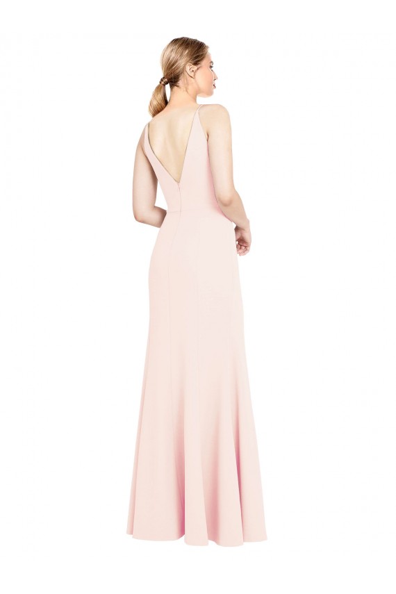 Acheter Rose Trapèze Col V Crêpe Stretch Longue Formelles Robes demoiselle d'honneur / Robes de soirée / Robes de bal