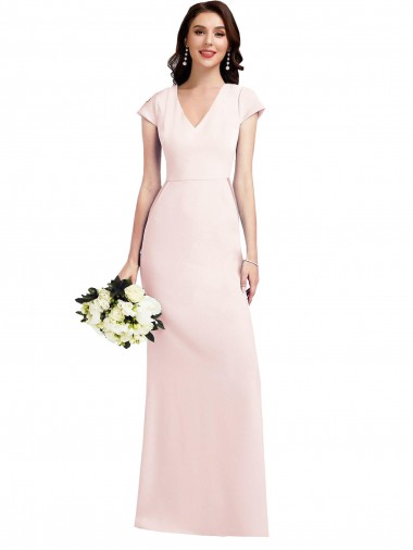 Acheter Rose Trapèze Col V Crêpe Stretch Longue Formelles Robes demoiselle d'honneur / Robes de soirée / Robes de bal