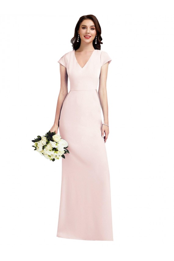 Acheter Rose Trapèze Col V Crêpe Stretch Longue Formelles Robes demoiselle d'honneur / Robes de soirée / Robes de bal