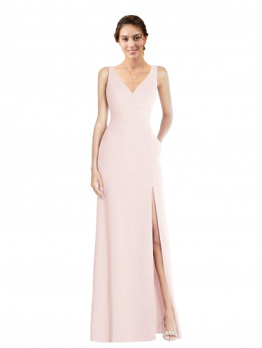 Acheter Rose Trapèze Col V Crêpe Stretch Longue Robes demoiselle d'honneur / Robes de bal