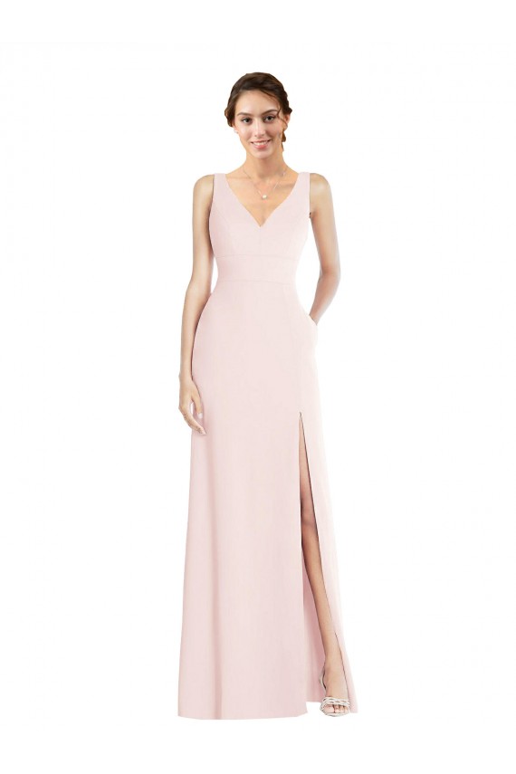Acheter Rose Trapèze Col V Crêpe Stretch Longue Robes demoiselle d'honneur / Robes de bal