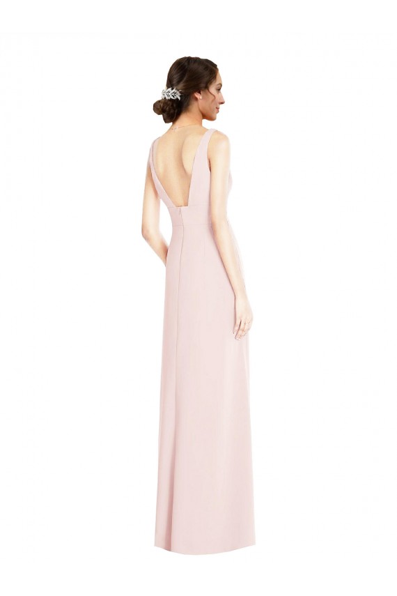 Acheter Rose Trapèze Col V Crêpe Stretch Longue Robes demoiselle d'honneur / Robes de bal