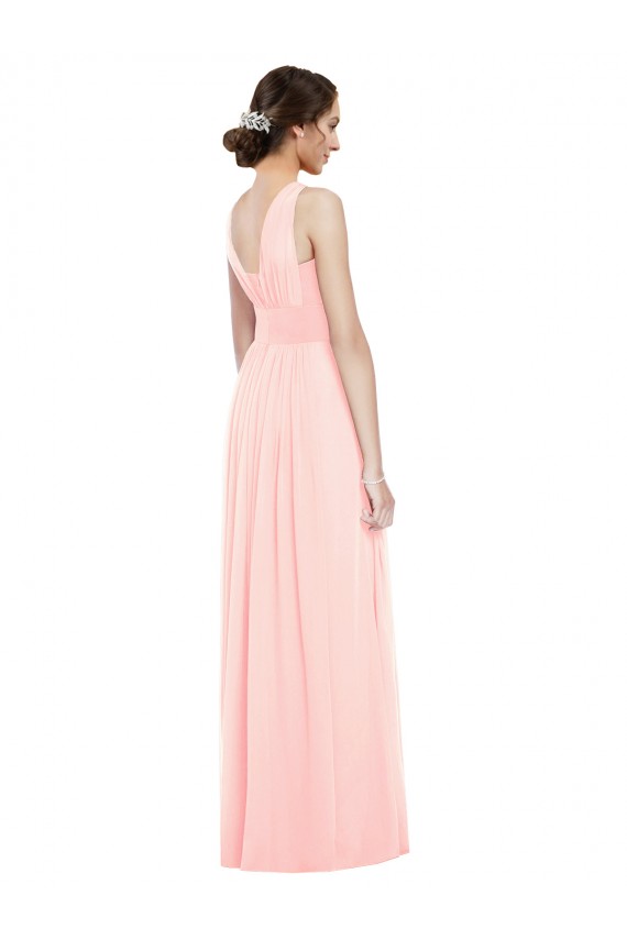 Acheter Rose Trapèze Col V Mousseline Longue Robes demoiselle d'honneur