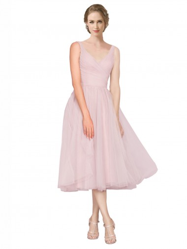 Acheter Rose Trapèze Col V Tulle Courte Robes demoiselle d'honneur / Robes de cocktail