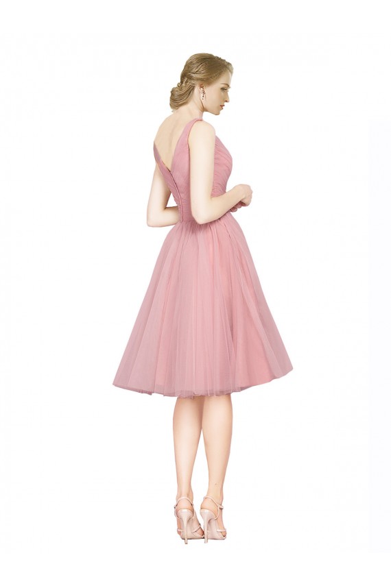 Acheter Rose Trapèze Col V Tulle Courte Robes demoiselle d'honneur / Robes de cocktail