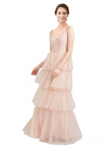 Acheter Rose Trapèze Col V Tulle Longue Robes demoiselle d'honneur