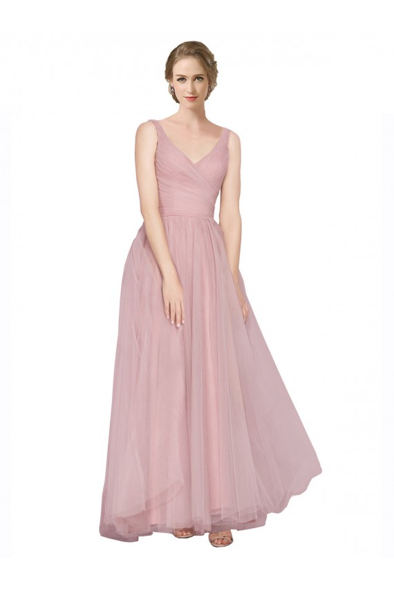 Acheter Rose Trapèze Col V Tulle Longue Robes demoiselle d'honneur