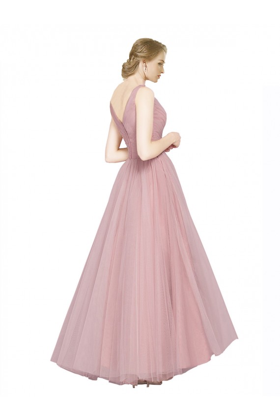 Acheter Rose Trapèze Col V Tulle Longue Robes demoiselle d'honneur