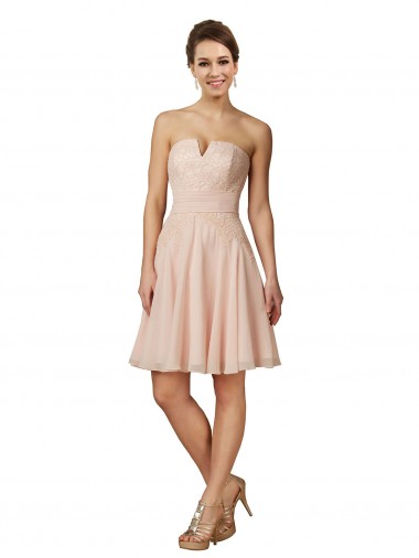 Acheter Rose Trapèze Mousseline Dentelle Courte Robes demoiselle d'honneur / Robes de cocktail