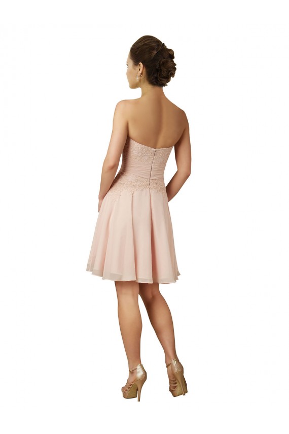 Acheter Rose Trapèze Mousseline Dentelle Courte Robes demoiselle d'honneur / Robes de cocktail