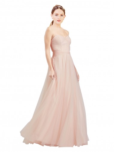Acheter Rose Trapèze Sans bretelle Tulle Longue Robes demoiselle d'honneur