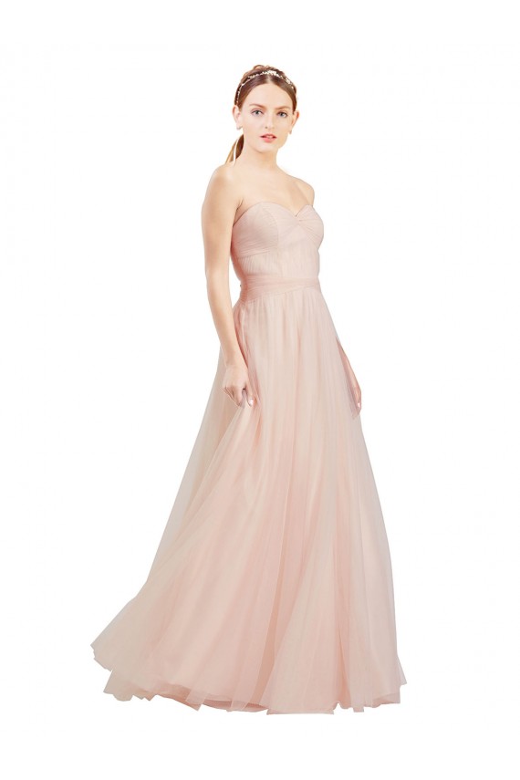 Acheter Rose Trapèze Sans bretelle Tulle Longue Robes demoiselle d'honneur