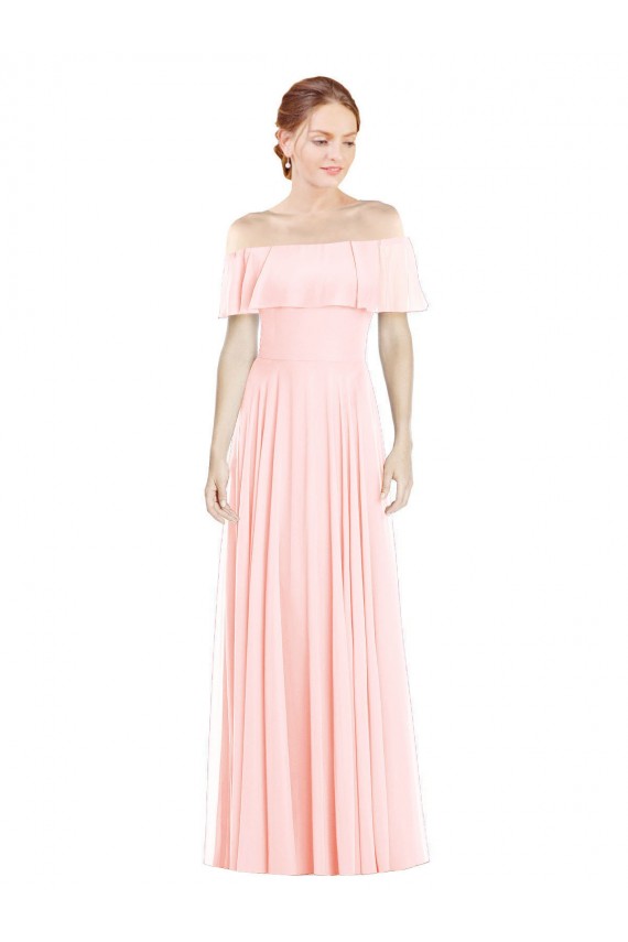 Acheter Rose Trapèze Épaule Dénudée Col Carré Mousseline Longue Robes demoiselle d'honneur