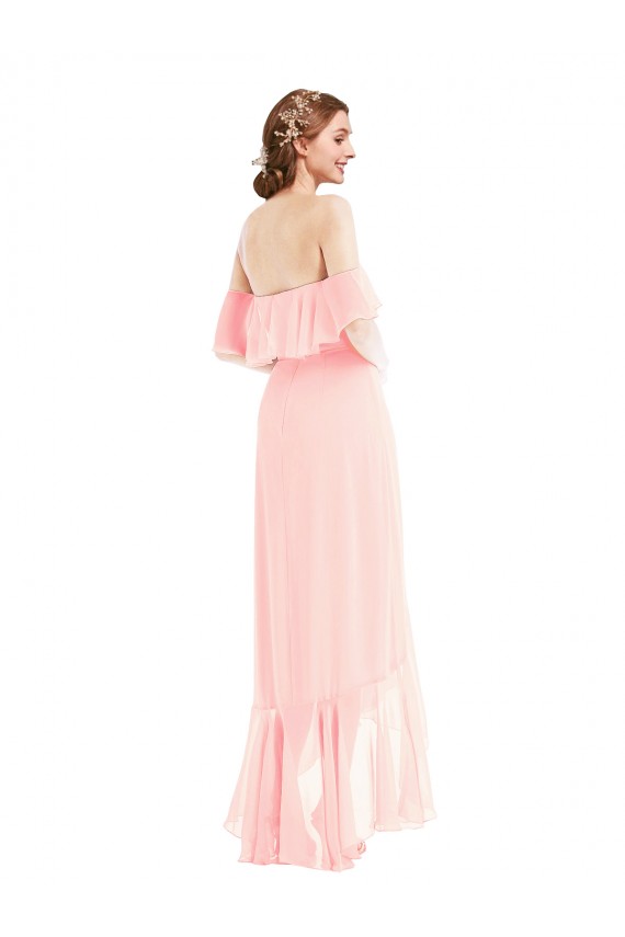 Acheter Rose Trapèze Épaule Dénudée Mousseline Longue Asymétrique Robes demoiselle d'honneur