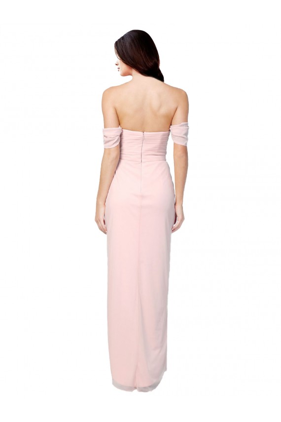 Acheter Rose Trapèze Épaule Dénudée Sans bretelle Mousseline Longue Asymétrique Robes demoiselle d'honneur