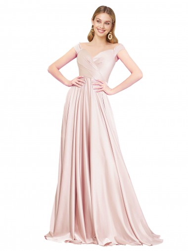 Acheter Rose Trapèze Épaule Dénudée Satiné Longue Formelles Robes demoiselle d'honneur / Robes de soirée / Robes de bal