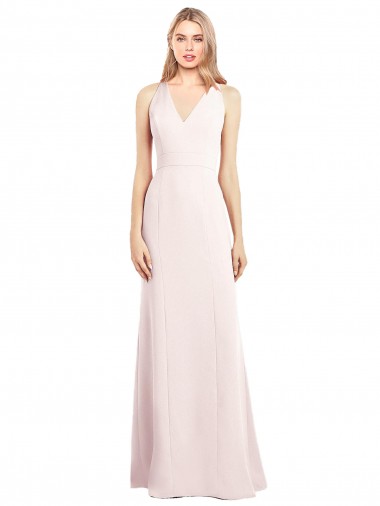 Acheter Rose Trompette Col V Crêpe Stretch Longue Robes demoiselle d'honneur / Robes de bal