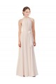 Acheter Rose crème Trapèze Bateau Col Haut Mousseline Longue Robes demoiselle d'honneur