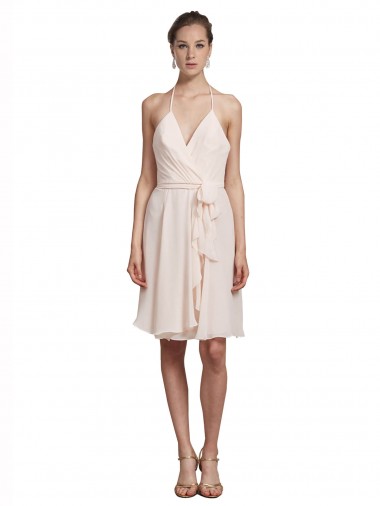 Acheter Rose crème Trapèze Licou Col V Mousseline Courte Robes demoiselle d'honneur / Robes de cocktail