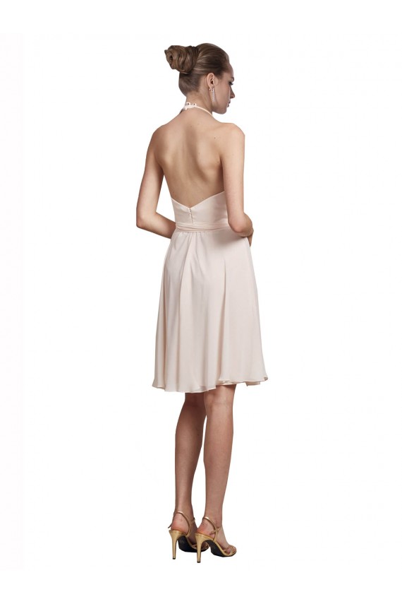 Acheter Rose crème Trapèze Licou Col V Mousseline Courte Robes demoiselle d'honneur / Robes de cocktail