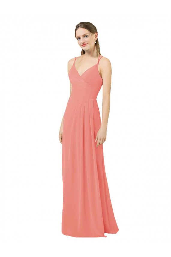 Acheter Rose du Désert Fourreau Col V Mousseline Longue Robes demoiselle d'honneur