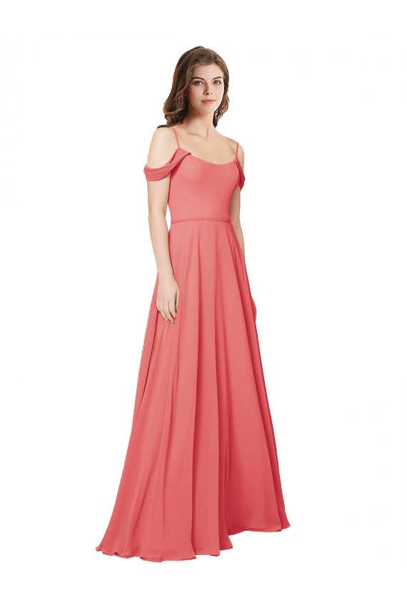 Acheter Rose du Désert Trapèze Épaule Dénudée Mousseline Longue Robes demoiselle d'honneur