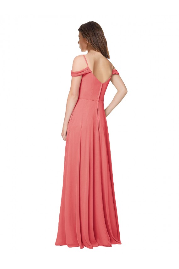 Acheter Rose du Désert Trapèze Épaule Dénudée Mousseline Longue Robes demoiselle d'honneur