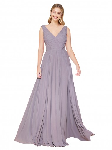 Acheter Rose poudré Trapèze Col V Mousseline Longue Formelles Robes demoiselle d'honneur / Robes de soirée / Robes de bal