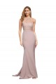Acheter Rose poussiéreux Fourreau Col Haut Balayage train Crêpe Stretch Longue Formelles Robes demoiselle d'honneur / Robes de soirée / Robes de bal