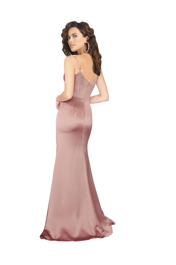 Acheter Rose poussiéreux Fourreau Col V Satiné Soyeux Longue Formelles Robes demoiselle d'honneur / Robes de soirée / Robes de bal